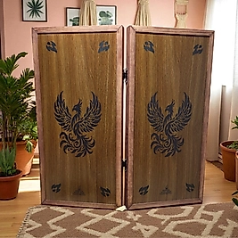 SİMYA PREMIUM ZÜMRÜDÜ ANKA KUŞU CEVİZ KAPLAMA TAVLA