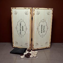 •	Simya Model İsme Özel Yasemin Çiçekleri Akça Ağaç Kaplama Ahşap Pullu Tavla