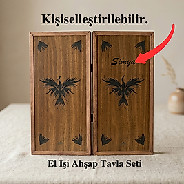 Simya Figür Premium Anka Kuşu Şimşir Ahşap Pullu Ceviz Kaplama Tavla